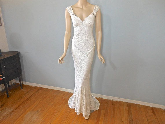 RESERVED Kristina MERMAID Lace Wedding Dress Vintage Inspired Boho ...