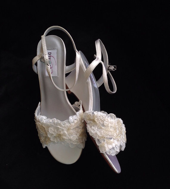 Reserved Listing For Patti - Custom Gold Lace Accent Wedge Heel Wedding ...