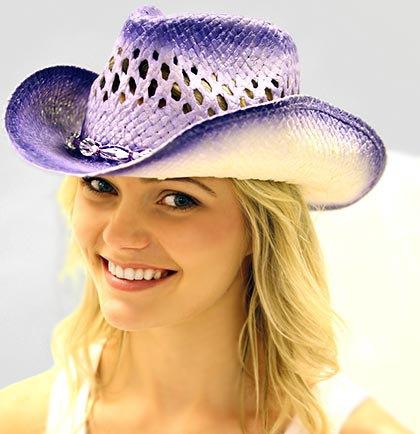 Accessories - Purple Straw Western Bride Hat With Veil #2319422 - Weddbook