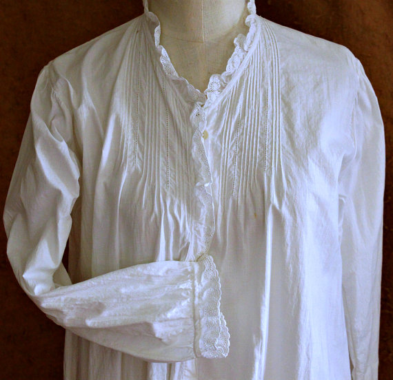 Antique Edwardian White Cotton Nightgown, Womens Vintage Lingerie, Full ...