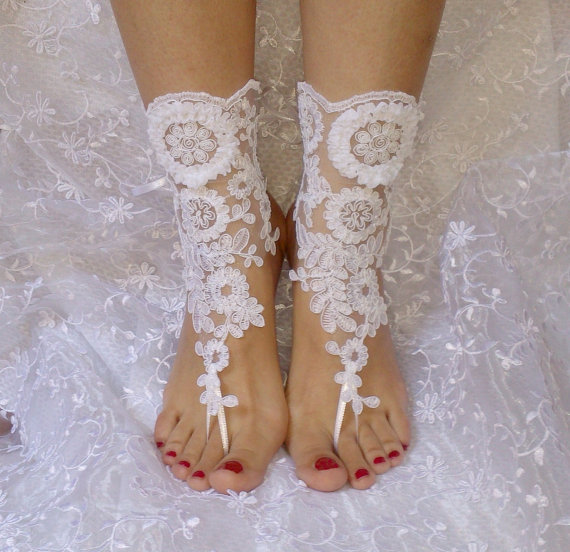 Free Ship White Beach Wedding Barefoot Sandals Wedding Shoe Prom Party ...