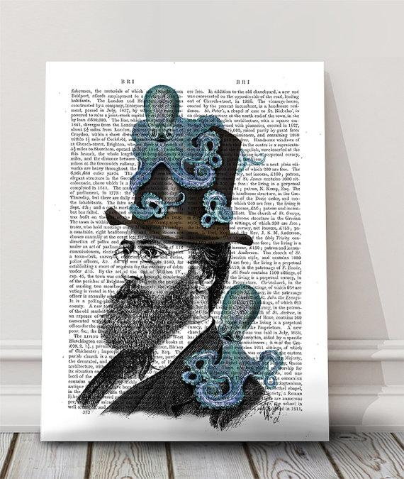 Doctor Octopus Print Nautical Steampunk Funny Office Décor Cute Gift For Boyfriend Geek Groomsmen Art