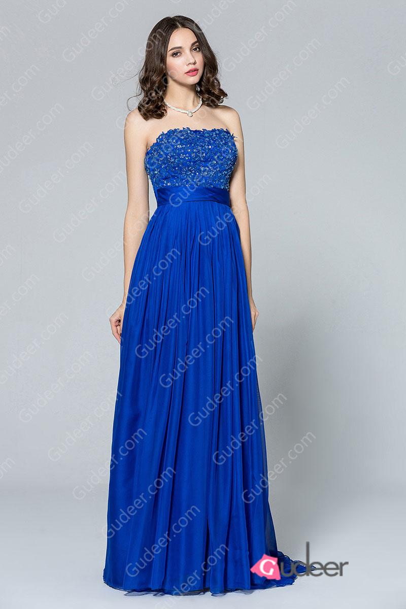 Royal Blue Straight Beaded Long Chiffon Bridesmaid Dress #2327187 ...