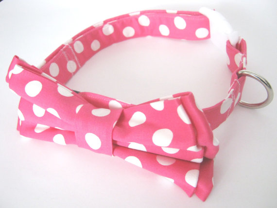 Dog Bow Tie Collar / Pink Collar With Bowtie / Polka Dot #2328321 ...