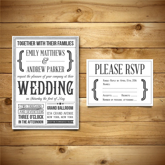 Printable Wedding Invitation & RSVP Templates - Dark Grey And White ...