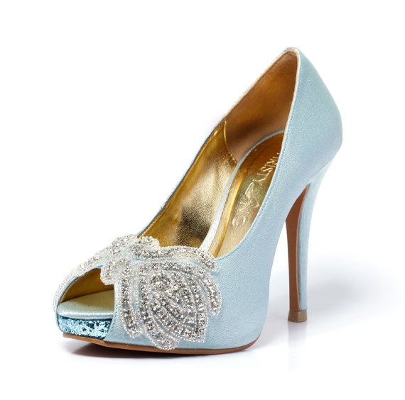 Carmen,Blue Peep Toe Wedding Heel With Swarovski Elements, Blue Bridal ...