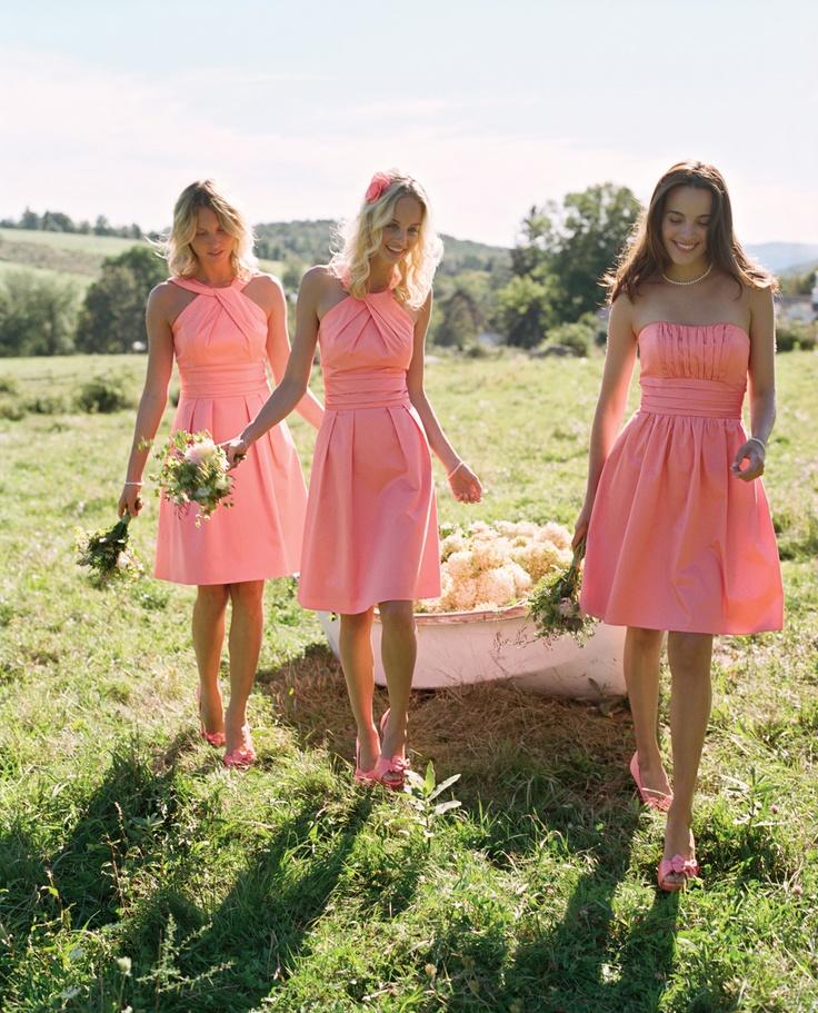 2015 Style Rustic A Line Strapless Knee Length Coral Bridesmaid Dresses ...