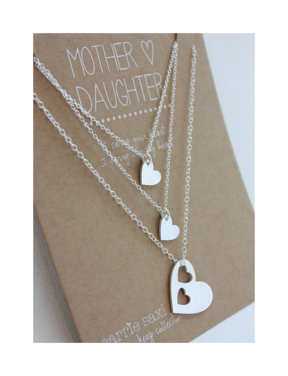 Mother 2 Daughters Necklace Set - Silver Hearts - Mother Daughter ...