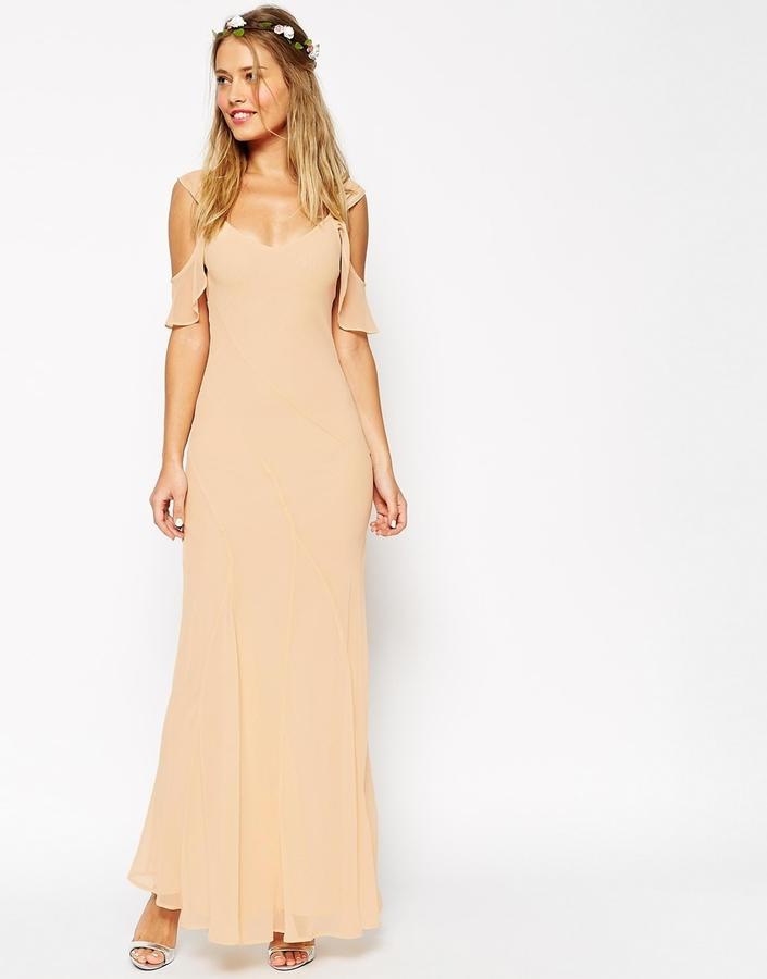 ASOS WEDDING Bias Cut Maxi Dress With Seams And Frill Sleeves #2346197 ...