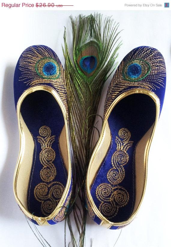 15%SummerCelebration US Size 9/Blue Shoes/Velvet Shoes/Gold Embroidered ...