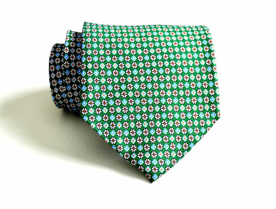 Slim Kelly Green Floral Necktie. Green Necktie. Floral Tie. Wedding Tie ...