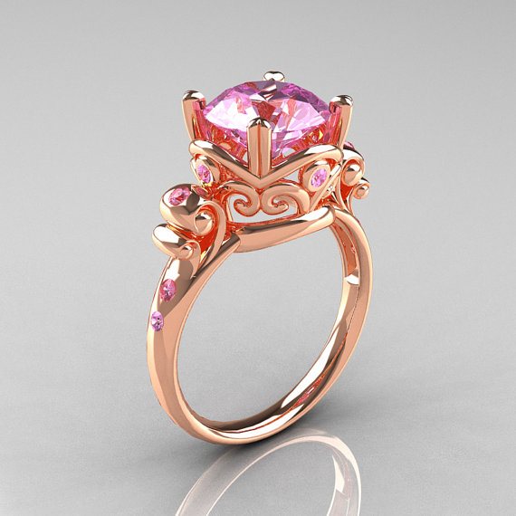 Modern Vintage 10K Rose Gold 2.5 Ct Light Pink Sapphire Wedding Ring ...