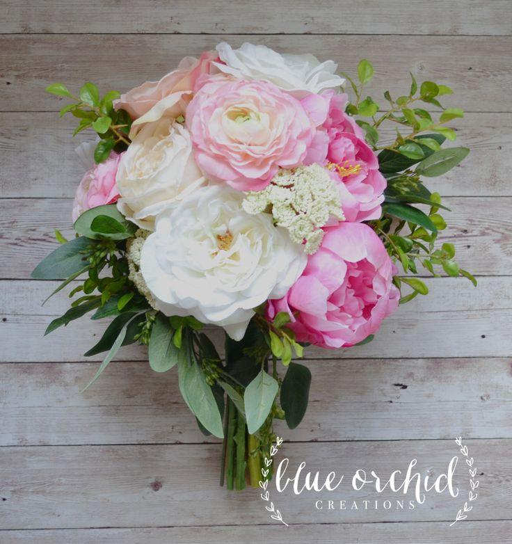 Silk Wedding Bouquet With Pink And Cream Peonies, Ranunculus, Cabbage ...