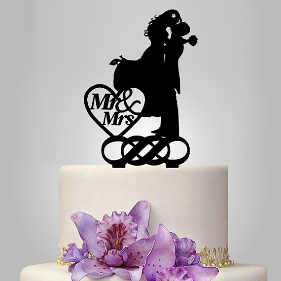 Mr And Mrs Wedding Cake Topper, Couple Kissing Silhouette Wedding Cake ...