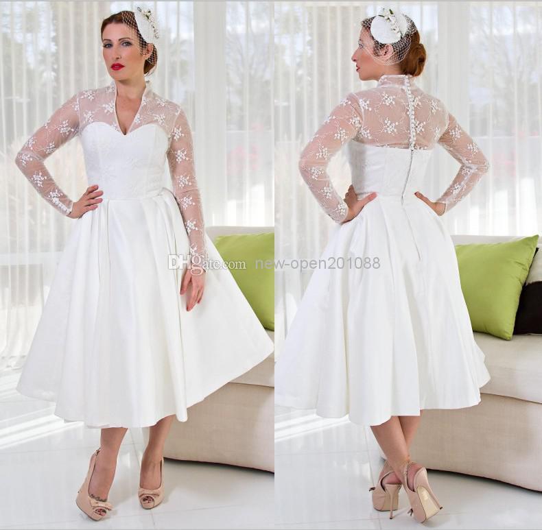 Plus Size Sheer Garden V Neck Wedding Dresses With Long Sleeves 2014 ...