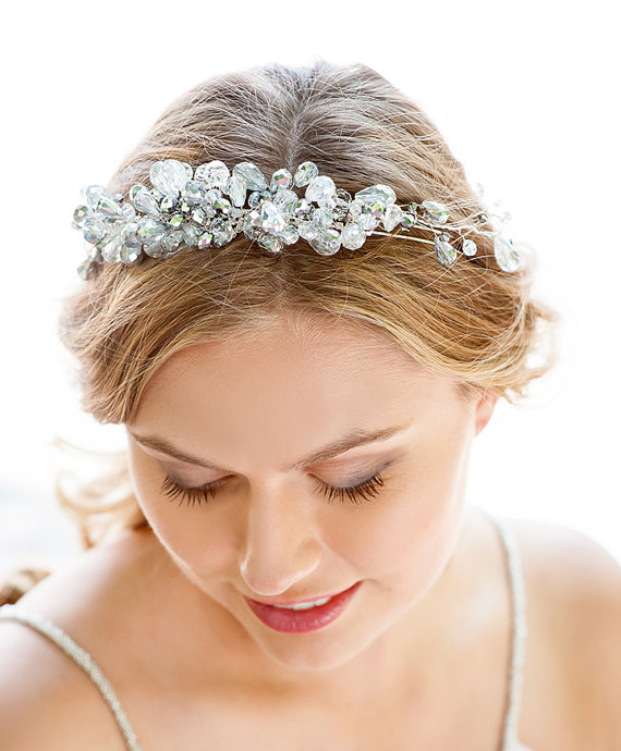 Silver Crystal Bridal Headband. Hair Accessories NYC. Handmade Bridal ...