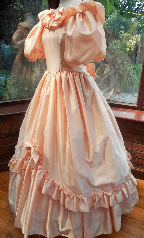 Vintage Bridesmaids Dress Peach Satin Polyester Shaped Frilled Trim ...