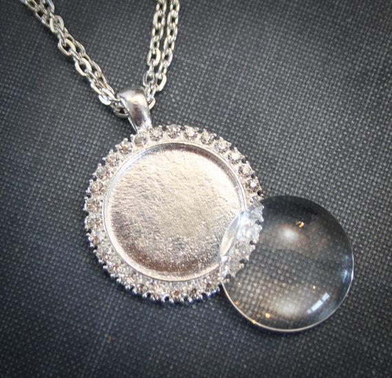 1 KIT Round Rhinestone Blank Pendant, Glass And Necklace - Silver Lead ...
