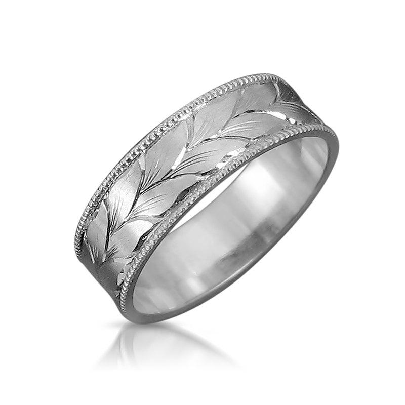 Leaves Wedding Band Mens Wedding Ring, White Gold Wedding Band, Hand ...