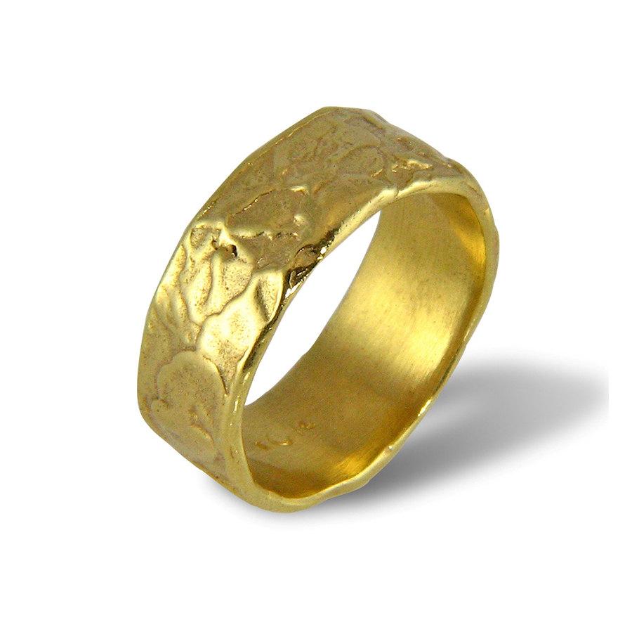 Unique Wedding Band For Men For Women, Wide Wedding Ring , Yellow Gold ...