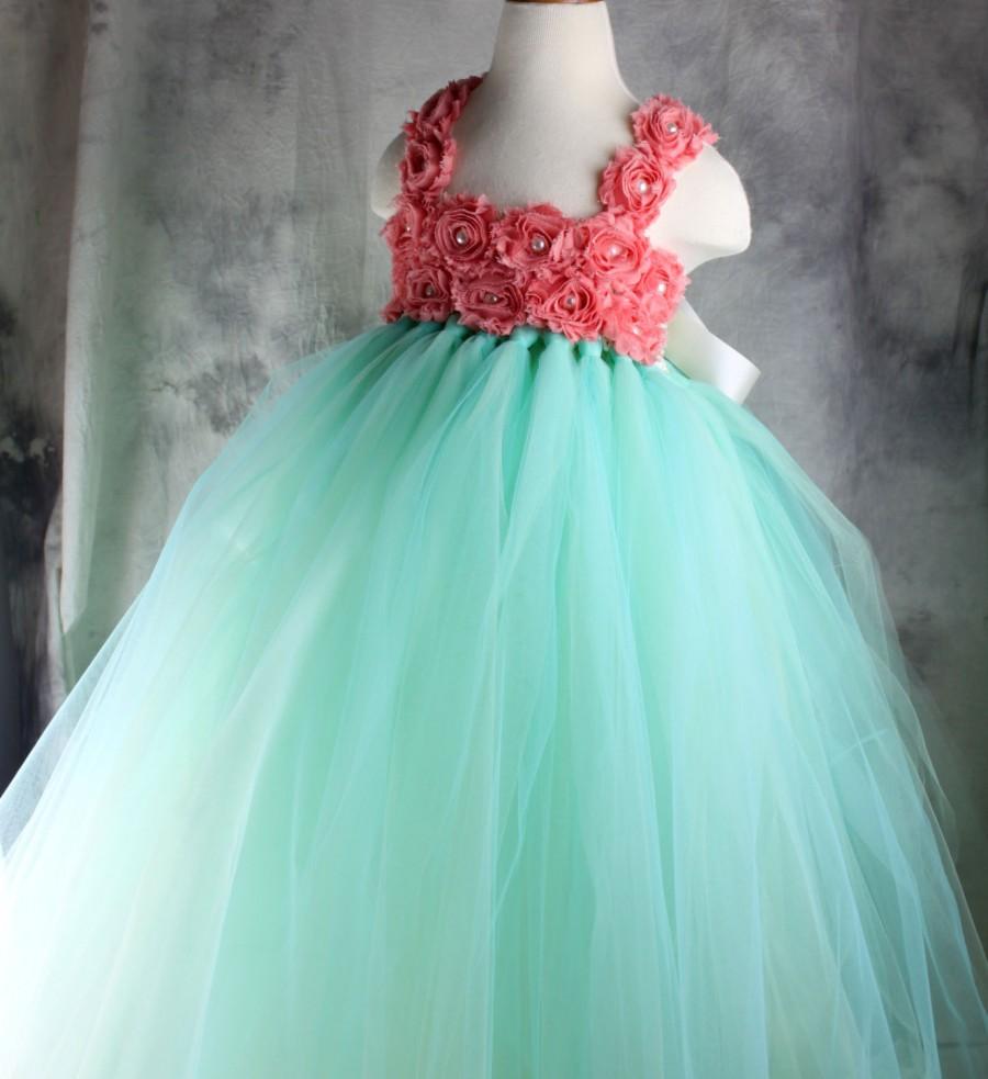 MINT Green CORAL Flower Girl Dress Tutu Dress Wedding Dress Birthday ...