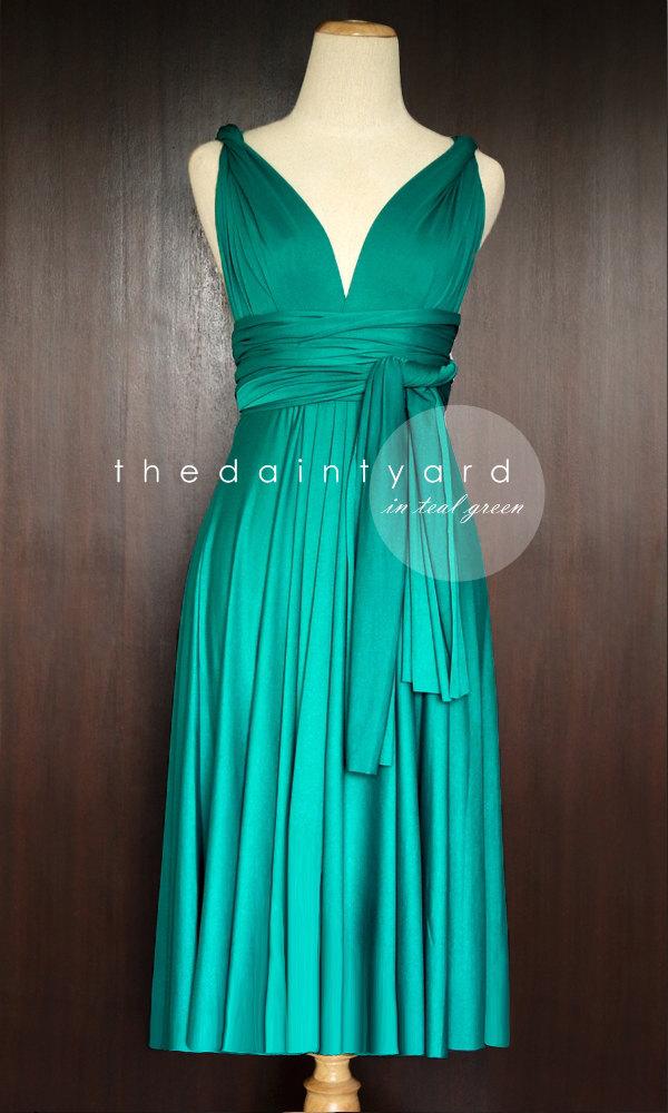 Short Straight Hem Teal Green Infinity Dress Multiway Dress Bridesmaid ...