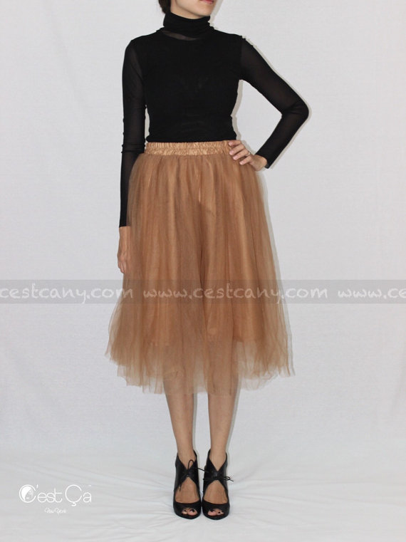 Claire - Light Coffee Tulle Skirt, Soft Tulle Skirt, Tea Length Tulle ...