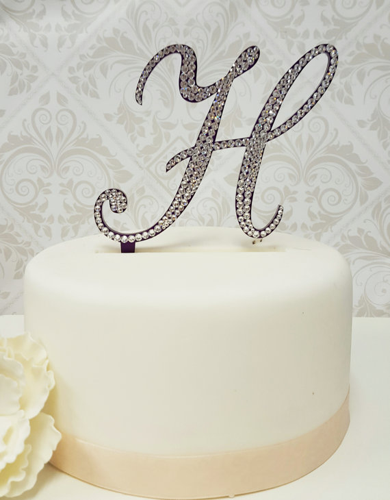 GOLD Plated Rhinestone  Monogram Letter “H”  Wedding Cake Topper  5" inch high 