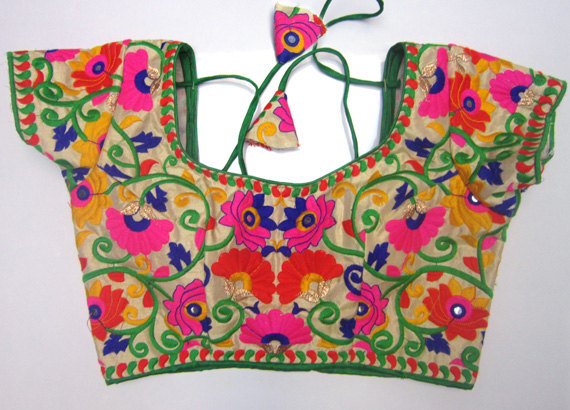Colorful Embroidery Blouse With Saree Border - Sari Blouse - Saree ...