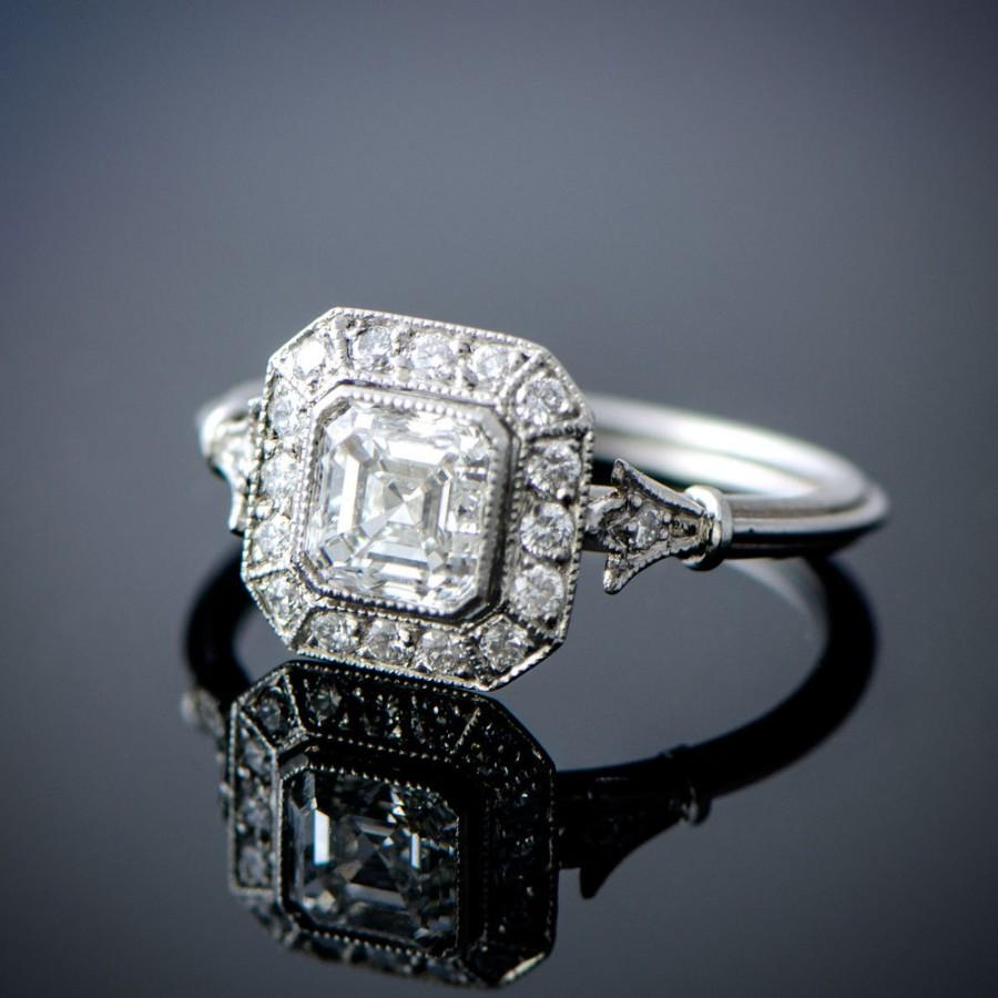 Vintage Style Asscher Cut Diamond Engagement Ring - Diamond Halo - 1.01 ...