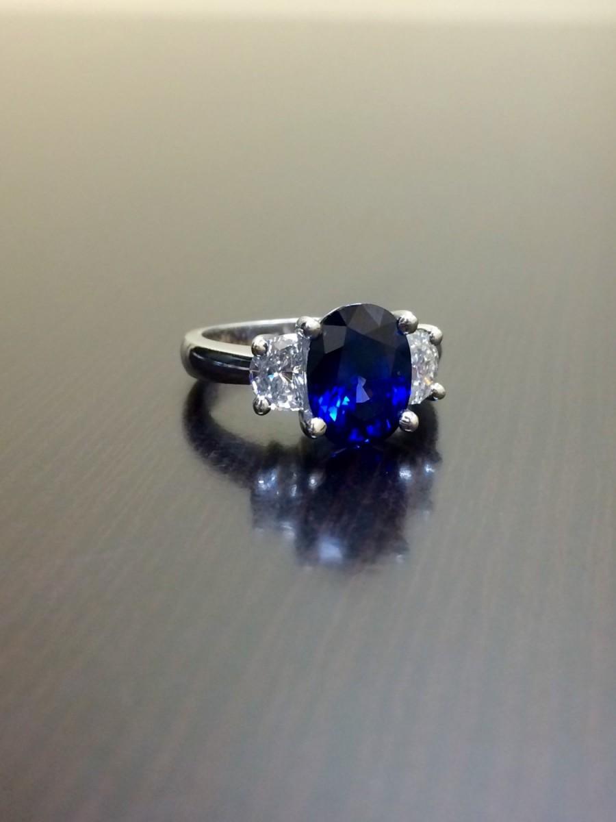 Ceylon Blue Sapphire Platinum Diamond Wedding Ring - Art Deco Platinum ...