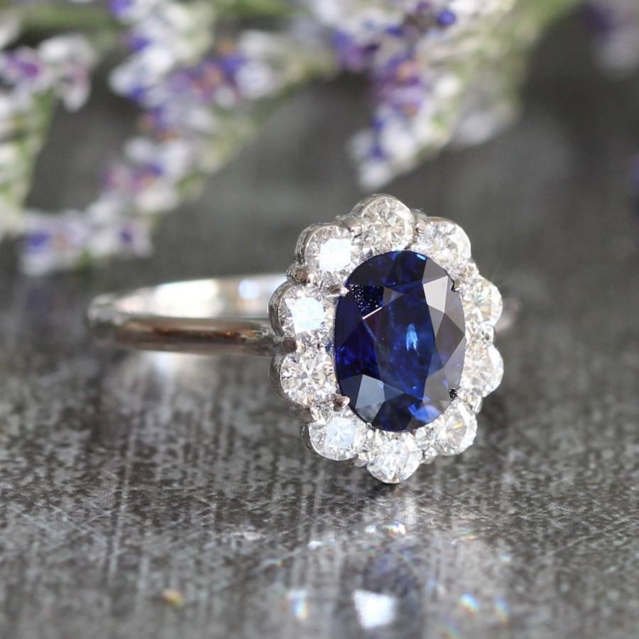 Diana Diamond And Sapphire Engagement Ring Halo Diamond Wedding Ring In ...