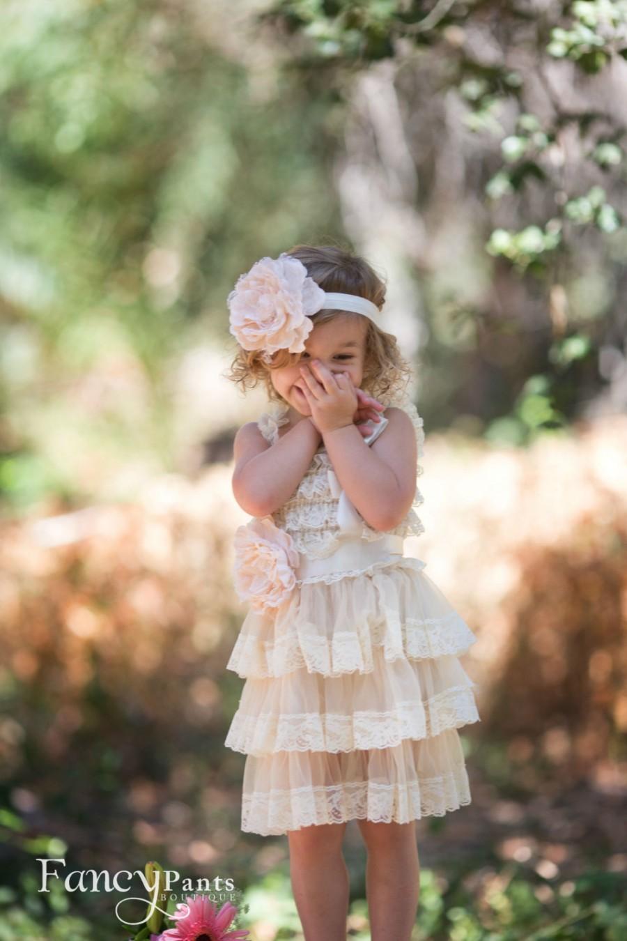 Rustic Flower Girl Dress, Champagne Cream Flower Girl Dress, Toddler ...