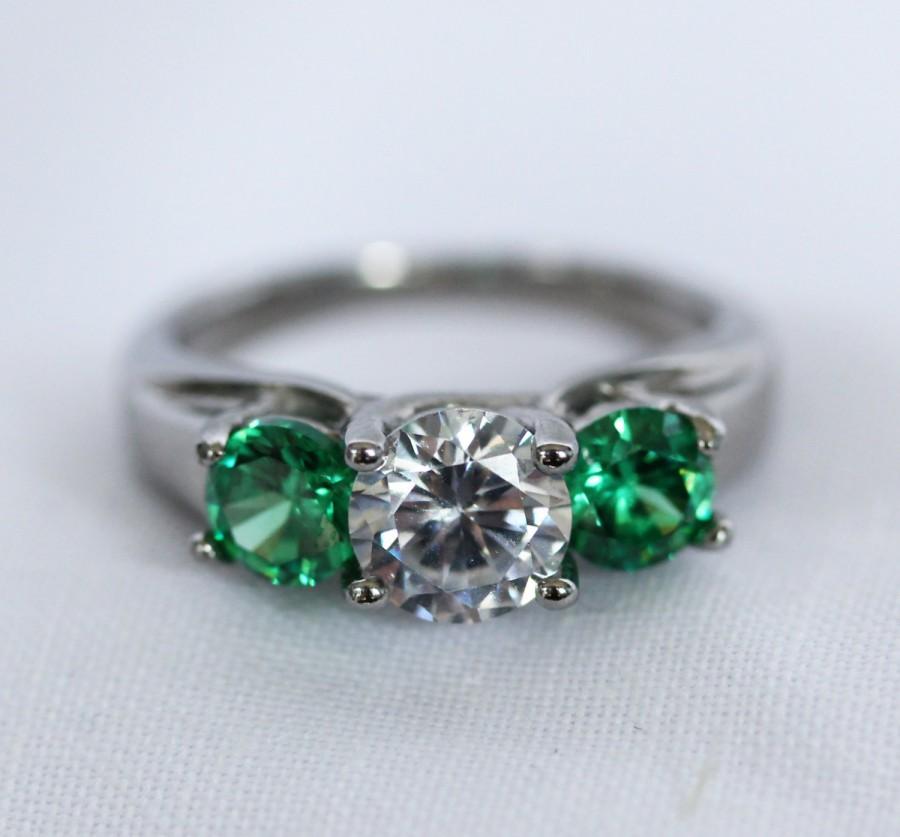 Trellis Trilogy Ring With Natural Emerald And White Sapphires - Choose ...