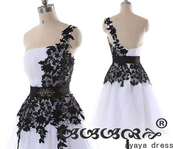 Short Bridesmaid Dress , Cheap Bridesmaid Dresses, White And Black Lace ...