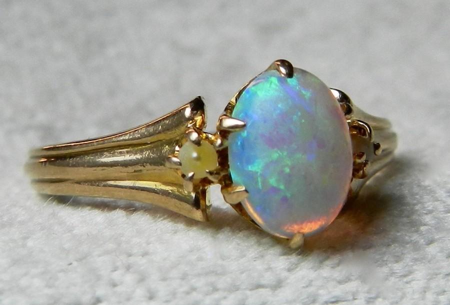 Antique Opal Engagement Ring Firey 1.0 Carat Blue Australian Opal 14k ...