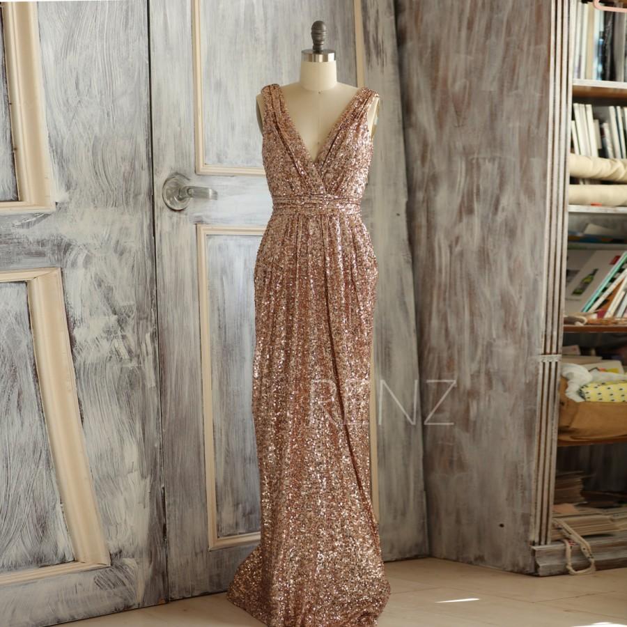 2015 Rose Gold Bridesmaid Dress, Long Gold Sequin Wedding Dress ...