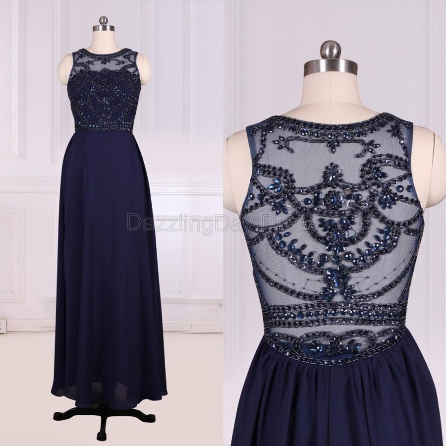 Navy Bridesmaid Dresses Fashion Long Prom Dresses Chiffon Party Gowns ...