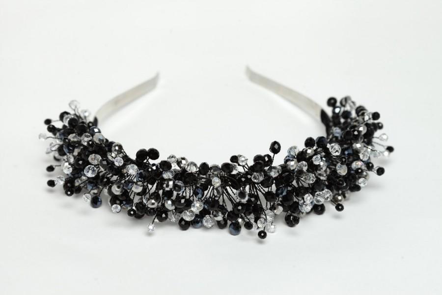 Black Crystal Tiara Black White Wedding Crown Black Crystal Headband ...