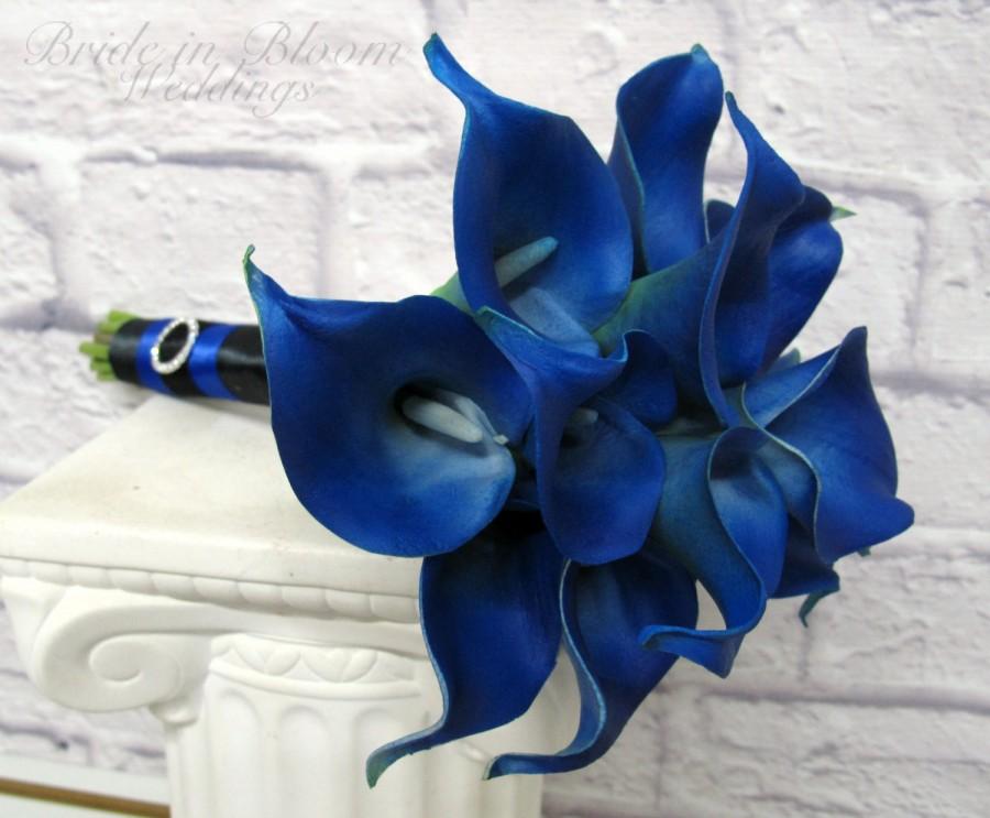Calla Lily Wedding Bouquet Royal Blue Real Touch Bridesmaid Bouquet ...