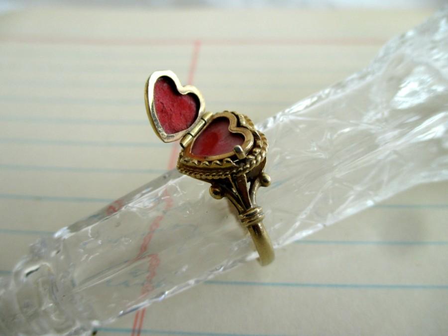 SALE ---- Unique 14K Heart Ring With Hidden Compartment - Frames, Gold ...