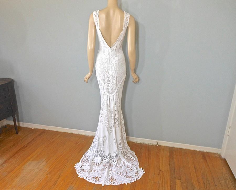 Crochet Lace Bohemian Wedding Dress MERMAID Wedding Dress VINTAGE White ...