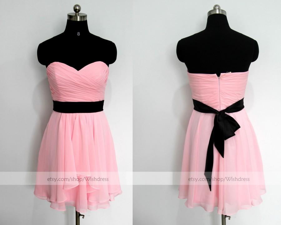 Handmade Sweetheart Pink Chiffon Knee Length Bridesmaid Dress With ...