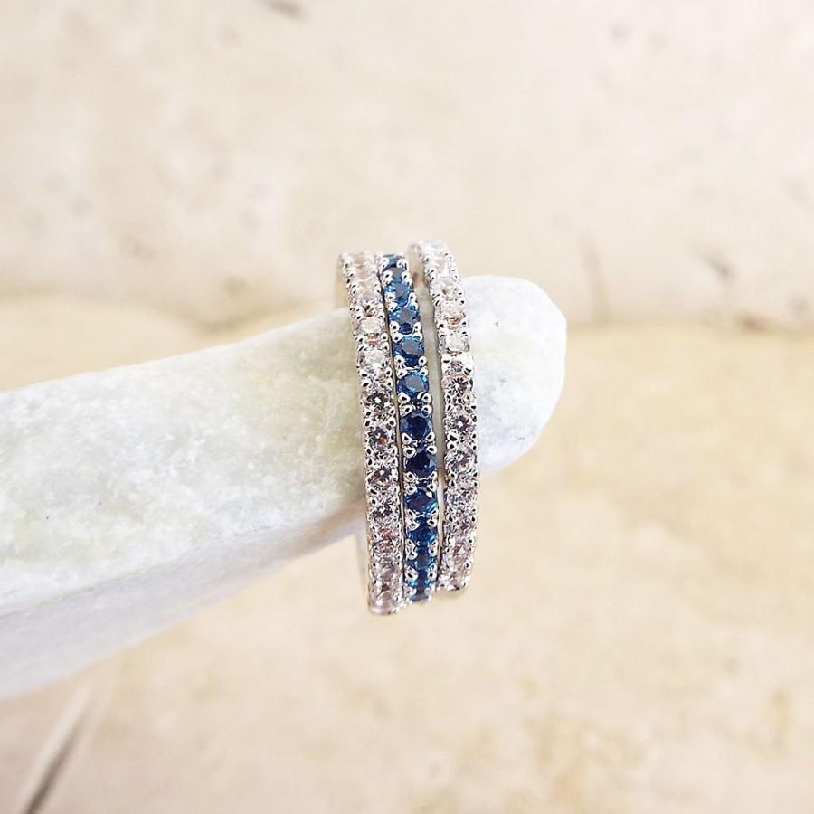 Sapphire Diamond Full Eternity Ring CZ Blue Sapphire Micro Pave Thin ...