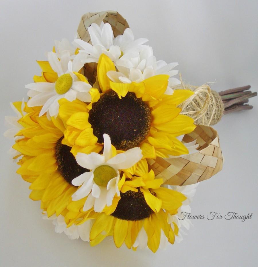 Sunflower Daisies Bouquet, FFT Original Design, Yellow White Silk ...