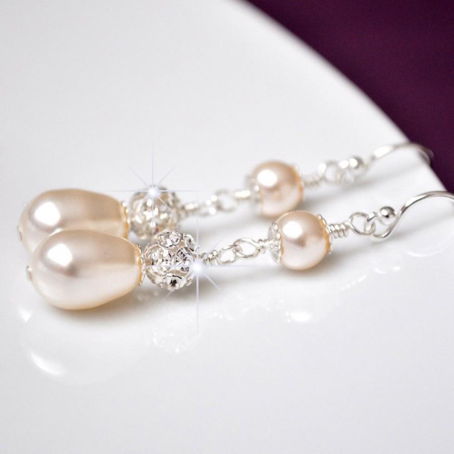 Pearl Bridal Earrings. Rhinestone Wedding Earrings. Pearl Wedding ...