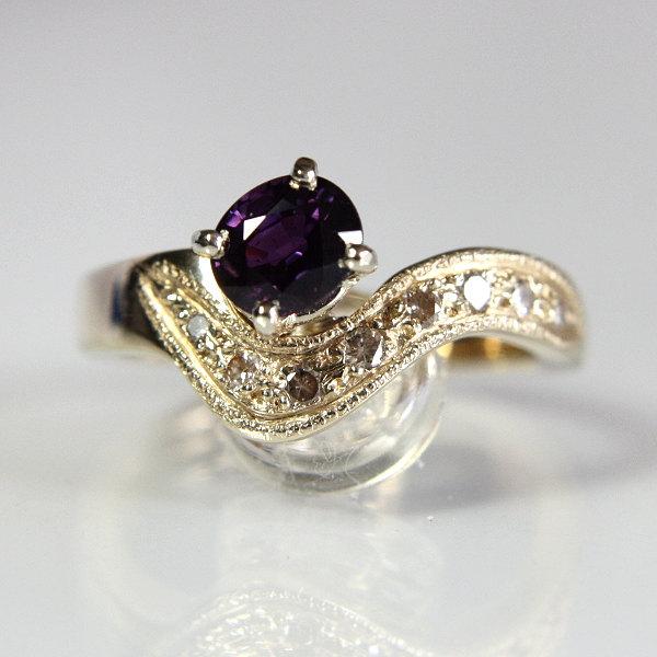 Purple Sapphire Engagement Ring With 14k Yellow Gold Diamond Band Size ...
