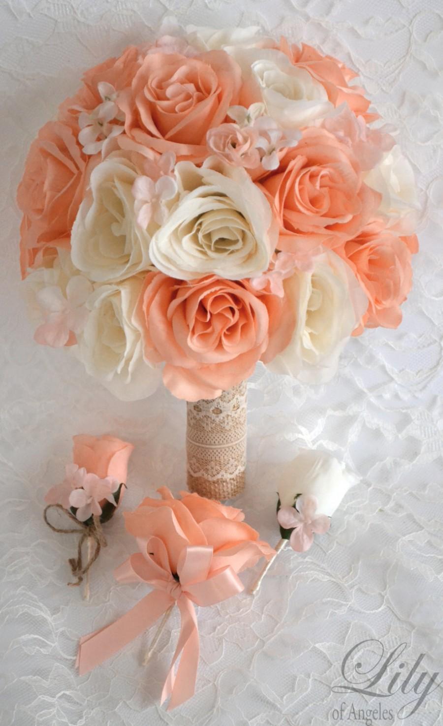 17 Piece Package Silk Flowers Wedding Bouquet Artificial Bridal ...