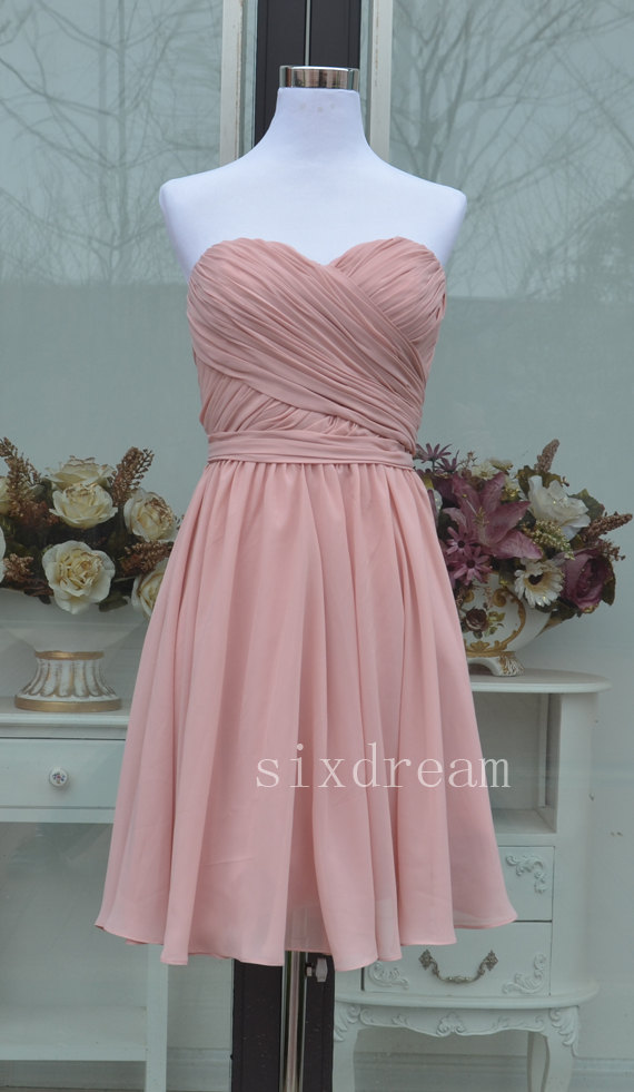 Short A-line Blush Pink Chiffon Bridesmaid Dress #2433891 - Weddbook
