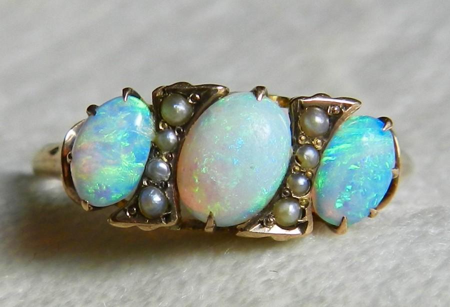 Opal Ring 14K Opal Engagement Ring 1800s Rose Gold Antique Semi Black ...